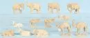 Krippenfiguren, 13 Stück - Tiere – Holz, H= 5-14 cm, Esel, Kamele, Ochsen, Elefanten;