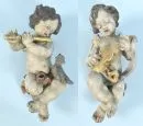 Anges musiciens, 2 pièces – Bois polychrome et partiellement doré, H= 45 cm