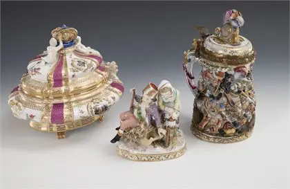 Capodimonte-Bierkrug, Dose und Kinderpaar