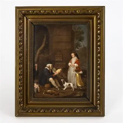 Peinture sur porcelaine : Marchand de volaille. KPM Berlin