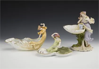3 figürliche Schalen im Stil des Jugendstils. Schierholz