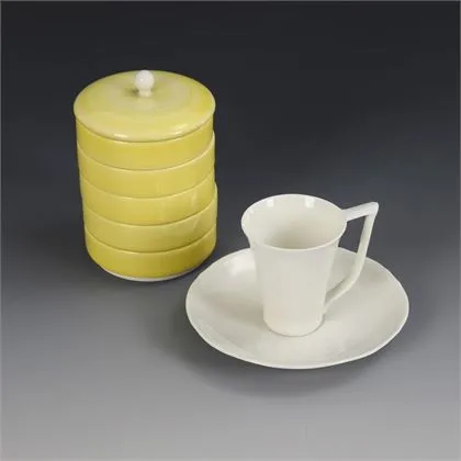 2 rare Art Deco porcelains: stacking bowls and mocha cup. KPM Berlin