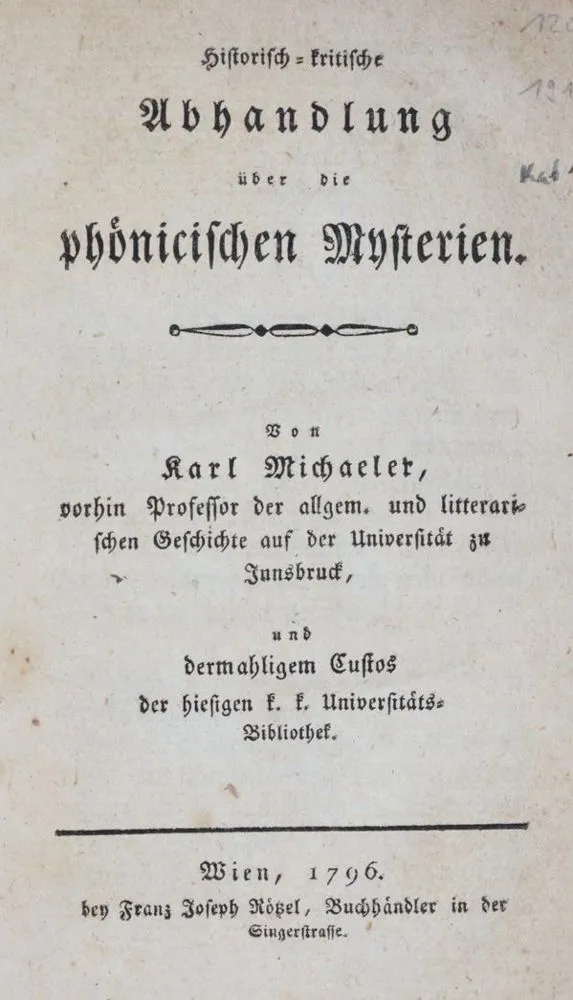 Michaeler,K. – Historisch-kritische Abhandlung über die phönicischen Mysterien