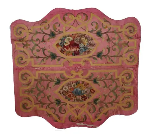 Altar cloth – probably antique 19th century. Silk and probably cotton embroidered. 102 x 96 cm. Tears.