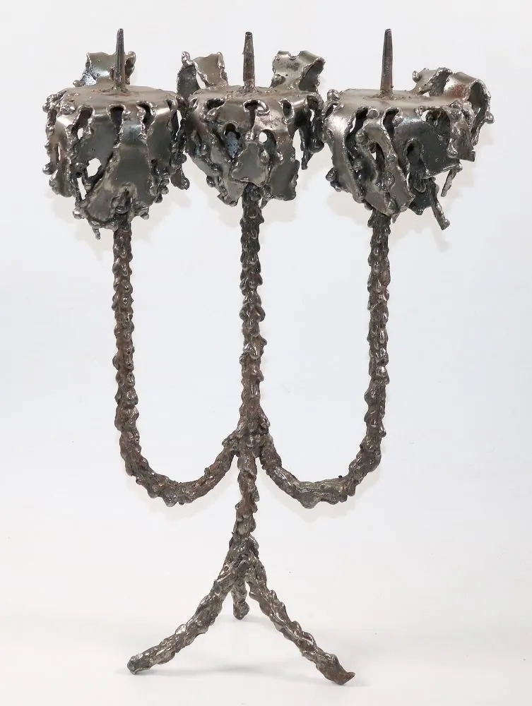 Brutalism – Welded iron candlestick with three lights