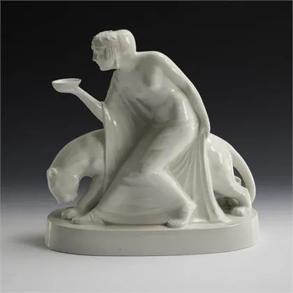 Figurine Art nouveau : Bacchante avec panthère. Heubach