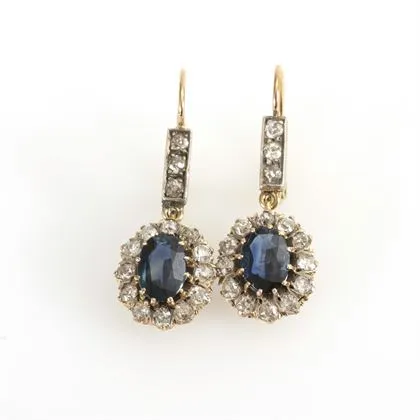 Entourage ear pendants, probably sapphires and old-cut diamonds