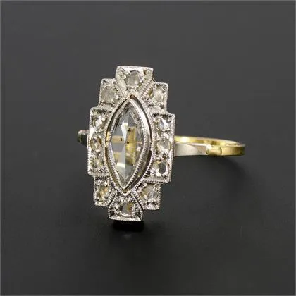 Art Deco ring with navette-cut diamond