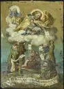 Image votive – Tôle, peinte à la main avec saint Joseph et plusieurs personnes, inscription "Saint Joseph, aide dans la détresse, exauce-moi !!"