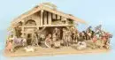 Crèche de Noël – bois, 29 x 70 x 29 cm, avec 16 figurines en bois polychromées, H= 3,5-12,5 cm