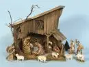 Crèche de Noël – bois, 39 x 43 x 34 cm, avec 14 figurines en bois peintes, H= 3-14 cm