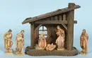 Christmas nativity scene – wood, brown stained, 22 x 23 x 12 cm, with 6 painted wooden figures, H= 2.5-10.5 cm