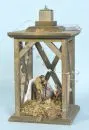 Crèche de Noël – bois, forme lanterne, H= 35 cm, avec Sainte Famille en fonte synthétique