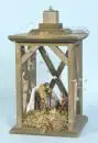 Crèche de Noël – bois, forme lanterne, H= 35 cm, avec Sainte Famille en fonte synthétique