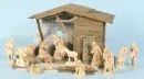 Crèche de Noël – bois/papier mâché, 26 x 45 x 29 cm, avec 14 figures en bois