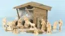 Crèche de Noël – bois/papier mâché, 26 x 45 x 29 cm, avec 14 figures en bois