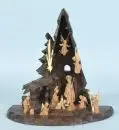 Crèche de Noël avec boîte à musique – bois, teinté foncé, 26 x 27 x 16 cm, avec 10 figurines en bois montées