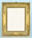 Picture frame – wood/artificial compound, gold-coloured and partly gilded, corners with relief ornaments, overall 34.5 x 29 cm, 19th c.