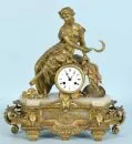 Table clock – zinc cast brass-coloured, relief decoration with acanthus leaves, alabaster, enamelled dial, circa 1890
