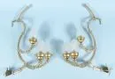 Pair of wall candelabras – brass-colored metal with glass flowers and mounts (partly broken), three curved sockets with…