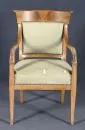 Armchair – walnut, 4 curved legs, seat and back upholstered, H= 93 cm, upholstery damaged