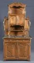 Buffet with top section – walnut, carved rococo-style decorations, 2 doors below, 1 drawer, top with dark marble inlay, top section with 2 doors, surrounded by various compartments, curved profiled cornice, 212 x 109 x 58 cm, late 19th c.