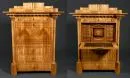 Drop-front secretary – cherry, plinth feet, 3 drawers below, 1 drawer above, 1 fall front, walnut interior with inlaid decoration, 1 door
