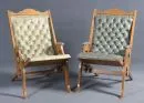 Folding chairs, 2 pieces – mahogany, curved sides, seats and backrests with Chesterfield-style leather covers (1 renewed), H= 92 cm