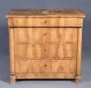 Commode – noyer, pieds de socle, 4 tiroirs, 2 demi-colonnes latérales, 87 x 92 x 52 cm, 19e s., fentes de sécheresse
