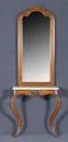Console table with mirror – mahogany, carved decorations, 2 curved legs, white marble top, profiled curved mirror frame, 205 x 71 x 30 cm, late 19th c.