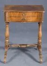 Sewing table – Walnut, 4 curved legs on turned columns with cross brace, 2 drawers, curved top, 80 x 61 x 44 cm, 19th c.