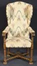 Wingback chair – Oak, turned decoration with cross brace, seat and back upholstered, H= 121 cm, probably around 1800
