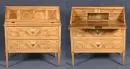 Secrétaire à abattant – noyer, décor de panneaux marquetés, 4 hauts pieds coniques, 2 tiroirs, abattant, intérieur 6 tiroirs et 1 casier, 105 x 98 x 52 cm, Biedermeier, 19e, légers dommages au placage