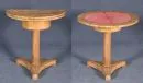 Table de jeu/console – noyer, base concave, 1 colonne tournée, plateau demi-rond pivotant et rabattable, 70 x…