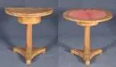 Table de jeu/console – noyer, base concave, 1 colonne tournée, plateau demi-rond pivotant et rabattable, 70 x…