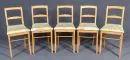 Chairs, 5 pieces – cherry, 4 tall tapered legs, upholstered seats, backrests with spindles, H= 88 cm, 19th c.,…