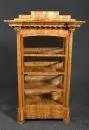 Display cabinet – Cherry, base feet, 1 drawer at bottom, door and sides glazed, with decorative glazing bars, side columns with …