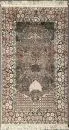 Prayer Ghoum, Kashmir, 79 x 139 cm – artificial silk, red ground, floral and bird motifs, dark blue main border