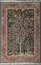 Kork Ghoum, Persia, 100 x 148 cm – wool with silk, on silk, very fine knotting, dark blue ground, large tree motif with animals, red-ground main…
