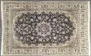 Tapis Kork-Nain, Perse, 115 x 186 cm – plus ancien, laine et soie, tissage très fin, fond bleu foncé, médaillon multicolore, entouré de motifs floraux, plusieurs bordures