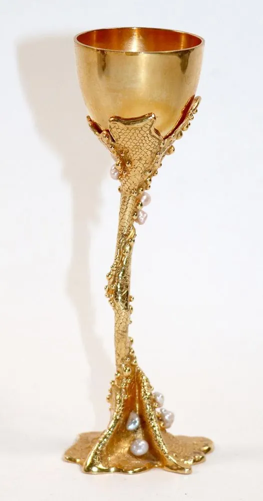 Ornamental chalice, – silver ornamental chalice: fire-gilded with ornamental beads, handmade by Peter Schwarz, 20th
