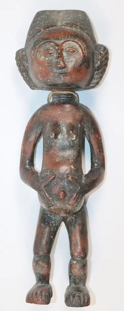 Luba Hemba – Standing female figure holding her belly with both hands