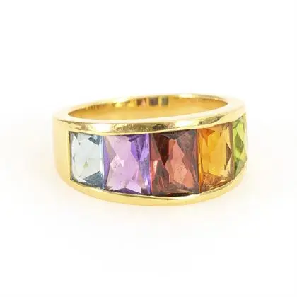 Ring mit mehrfarbigem Farbstein-Besatz