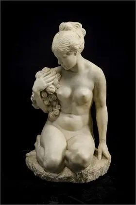 STUNDL, Theodor (1875 Brunndorf - 1934 Hohenberg). Groot marmeren beeld van een vrouwelijk naakt met bloemen