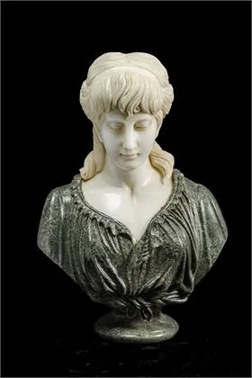 BELLOC, Jean-Baptiste (1863 Pamiers - 1919 Paris). Velká dvoubarevná mramorová busta mladé ženy