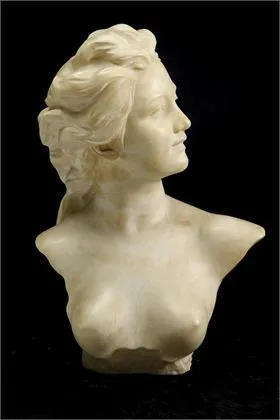 LAMBEAUX, Jef (1852 Antverpy - 1908 Brusel). Alabastrová busta mladé ženy