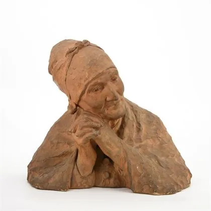 GIRARDET, B. (waarschijnlijk naar). Groot buste van een biddende oude vrouw