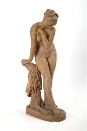 SCHOENEWERK, Pierre Alexandre (1820 Parijs - 1885 aldaar). Groot terracotta naakt: Badende