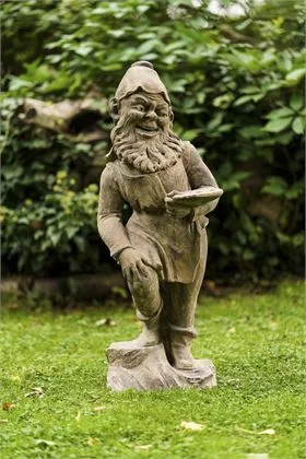 Sculpture de jardin inhabituelle en grès - Nain rieur avec palette