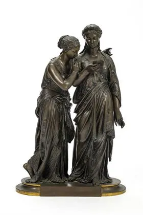 GRÉGOIRE, Jean-Louis (1840 Paris - 1890 ebd.). Bronzegruppe mit Brief